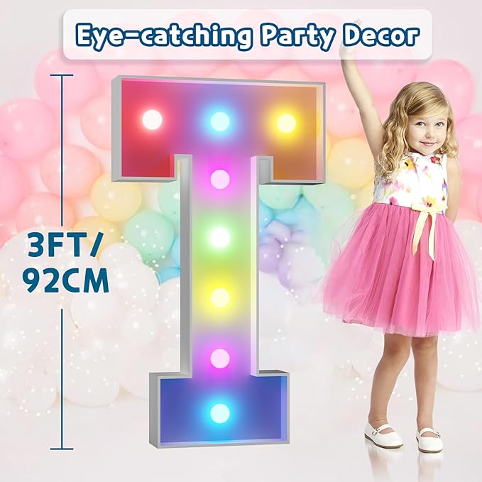 Decorations: Light Up Marquee Letter T Party Sign, 3 Ft Tall, 16 Colors, Remote Control