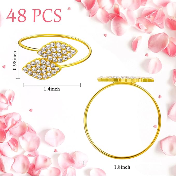 Hotop 150 Pcs Napkin Rings Gold Table Decorations, Elegant Bling Leaves Napkin Rings, Rhinestone Guest Towels Buckle for Wedding Gold Party, Thanksgiving Christmas Dinner Banquet Table Decoration