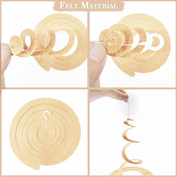 36 Pcs Green Brown Orange Beige Hanging Swirl Decorations Felt Swirl Streamer Spiral Ceiling Garland for Woodland Safari Jungle Wild One Birthday Neutral Baby Shower Party Decorations Supplies