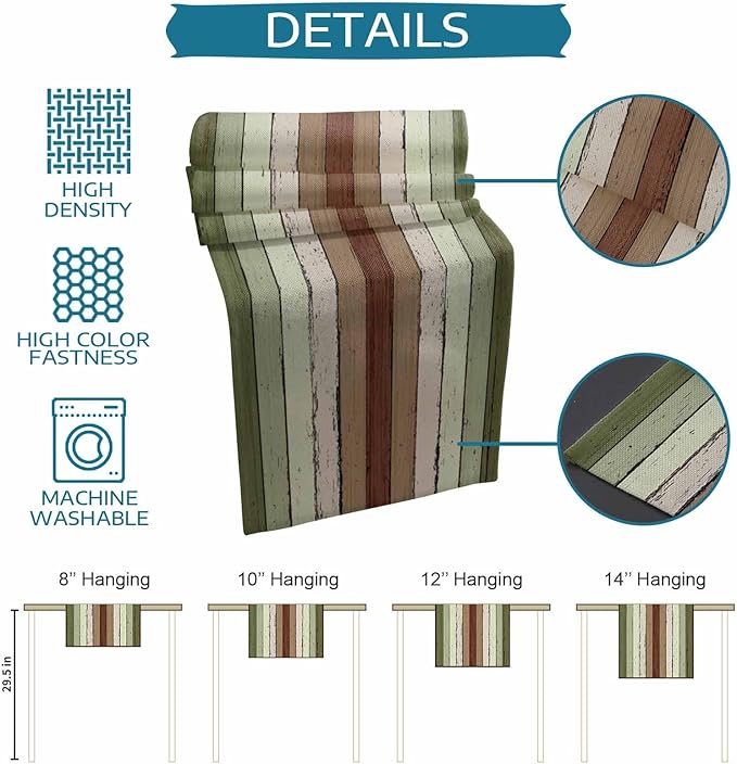 Sage Green Wooden Cotton Linen Table Runner for Dining Kitchen, Wedding Outdoor Party Tablerunners Decoration, Vintage Country Retro Distressed Grain Dresser Scarf Coffee Tablecloth Runners 13''x36''