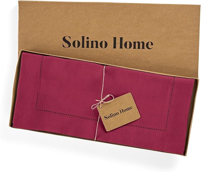 Solino Home Linen Beet Table Runner 72 Inches Long - 100% Pure Linen Hemstitch Table Runner 14 x 72 Inch for Dresser, Dining, Fall, Autumn, Halloween, Thanksgiving, Holiday - Classic Hemstitch