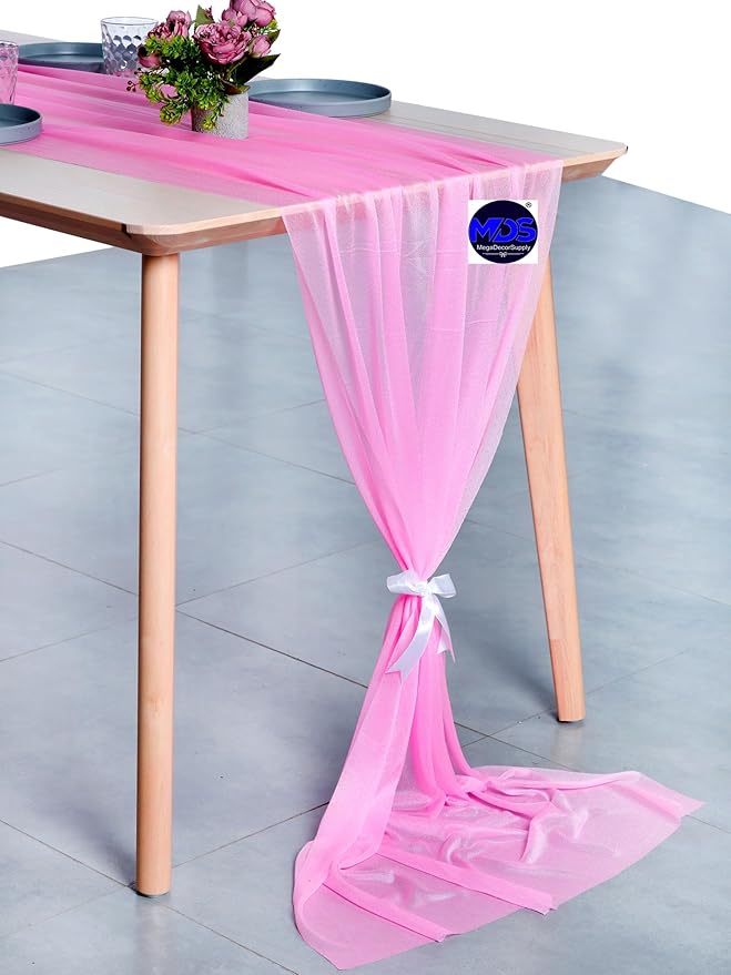 MDS Halloween Chiffon Table Runner - 25 Pack, 29 x 170 Inches, 14ft Each - Sheer Spooky Table Runners for Haunted House Parties, Trick-or-Treat Tables, Witchy Décor, Wedding & Events - Bubblegum Pink