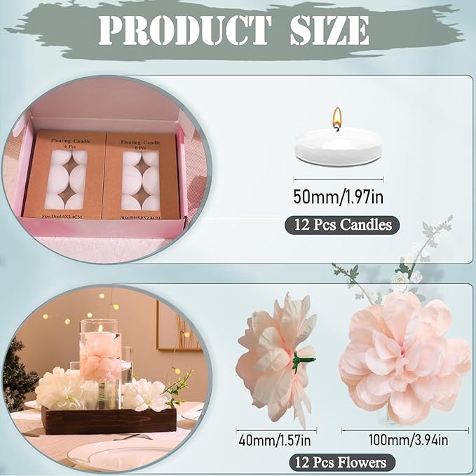 Vase Fillers: 12 Pink Floating Flowers and 12 White Floating Candles