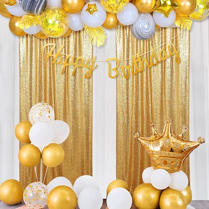 Backdrop Curtains, 4 Pieces Gold 3mm Sequin, 3 x 8 ft Seamless