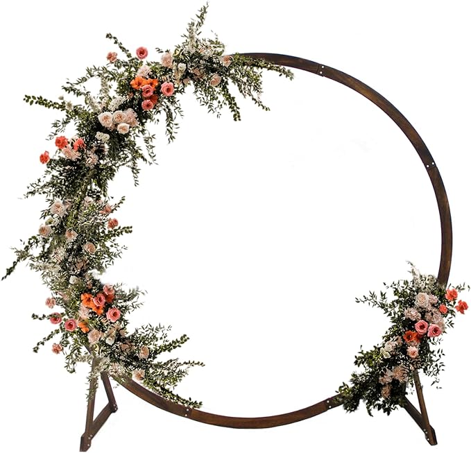 Round Wood Wedding Arbor 7.5 ft Circle Backdrop Stand for Outdoor Ceremonies