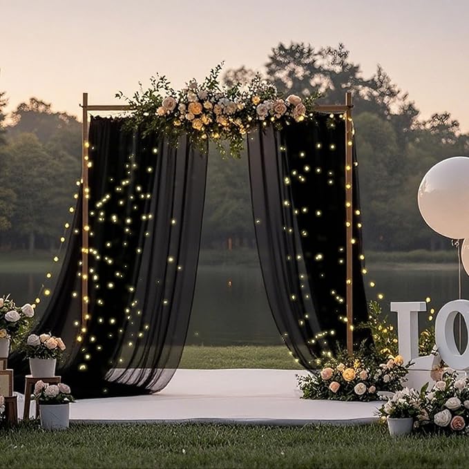 Ledido 10×8ft Tulle Backdrop Curtains with Lights String - 300LED Fairy Lights Sheer Curtain Backdrop for Weddings Baby Shower and Birthday Party Decorations(8 Panels 5×8ft)