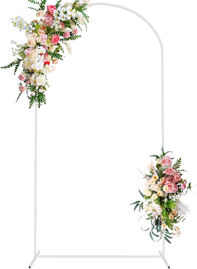 Metal Wedding Arch Backdrop Stand, 7.2 FT, White Glossy Finish