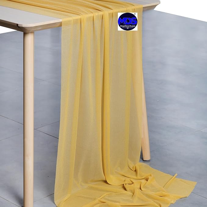 MDS Halloween Chiffon Table Runner - 5 Pack, 29 x 170 Inches, 14ft Each - Sheer Spooky Table Runners for Haunted House Parties, Trick-or-Treat Tables, Witchy Décor, Wedding & Events - Gold