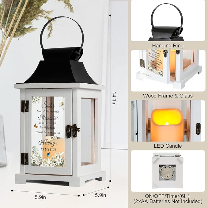 Decorative Candle Lantern, Wood and Iron with Butterfly Glass