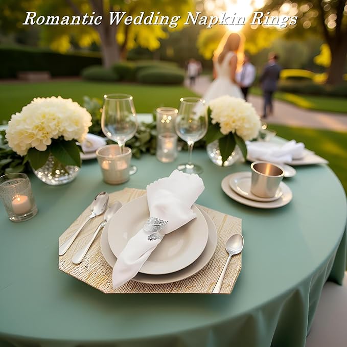 Napkin Rings 50-Pack Silver Leaf Metal Table Napkin Holders