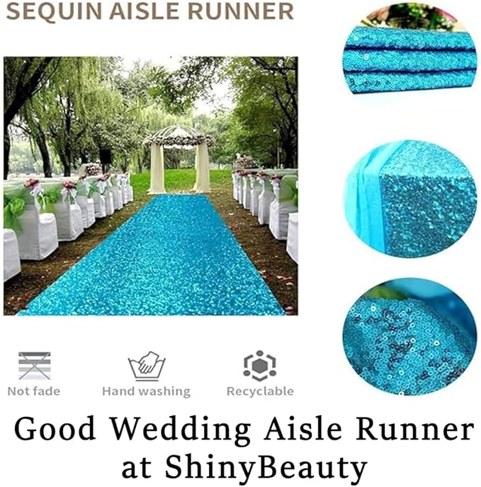 Aisle Runner, Turquoise Sequin Mesh, 2 x 15 ft Seamless Wedding Runner