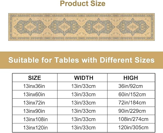 Boho Table Runner,Vintage Geometric Traditional Textured Rustic Farmhouse Bohemia for Home Farmhouse Kitchen Table Dining Coffee Room Garden Party Wedding Decor 13x108in