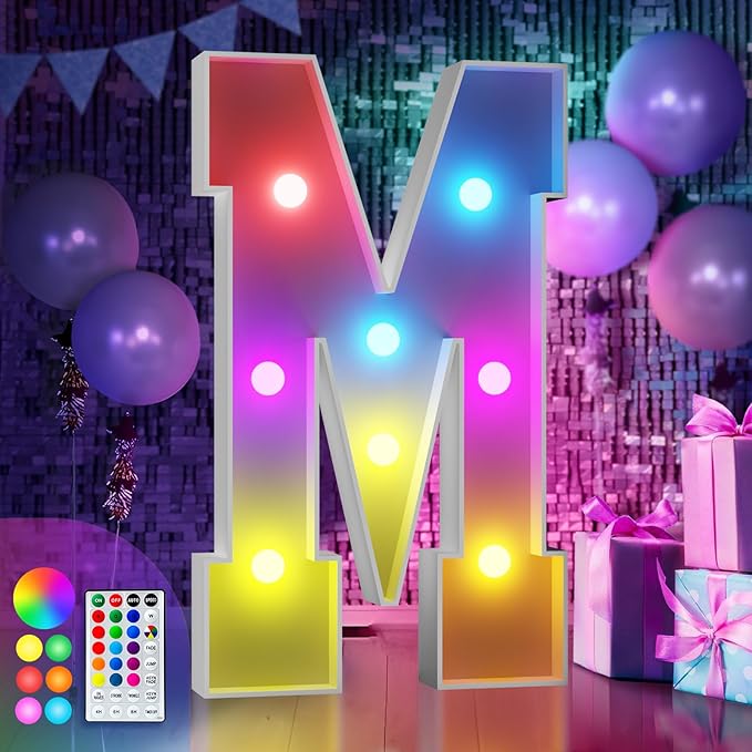 Marquee Light Up Letter M Decoration, 3 FT with Remote and 16 Colors