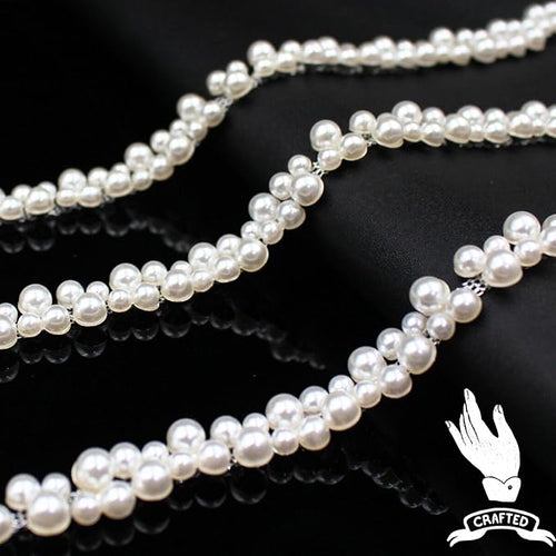 1 Yard Pearl Trim Chain String Silver Applique Fringe Ribbon Strips Beads Sewing Dress DIY Party Wedding Bouquet for Decoration Bridal Costume Embellishment