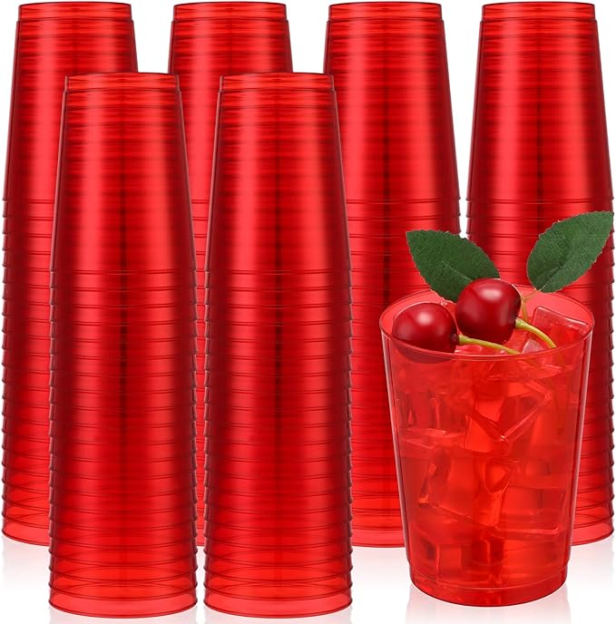 Disposable Plastic Party Cups, 10 oz Red, Pack of 100