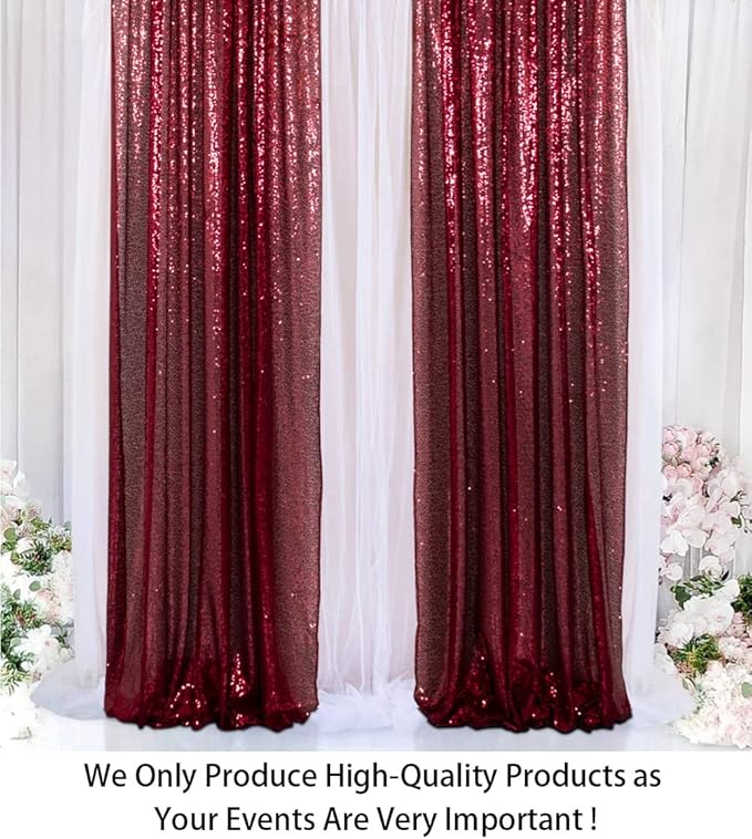 ShinyBeauty Sequin Backdrop 4 Panels Burgundy 2FTx8FT Fabric Photo Curtains for Party Baby Shower Glitter Backgrounds