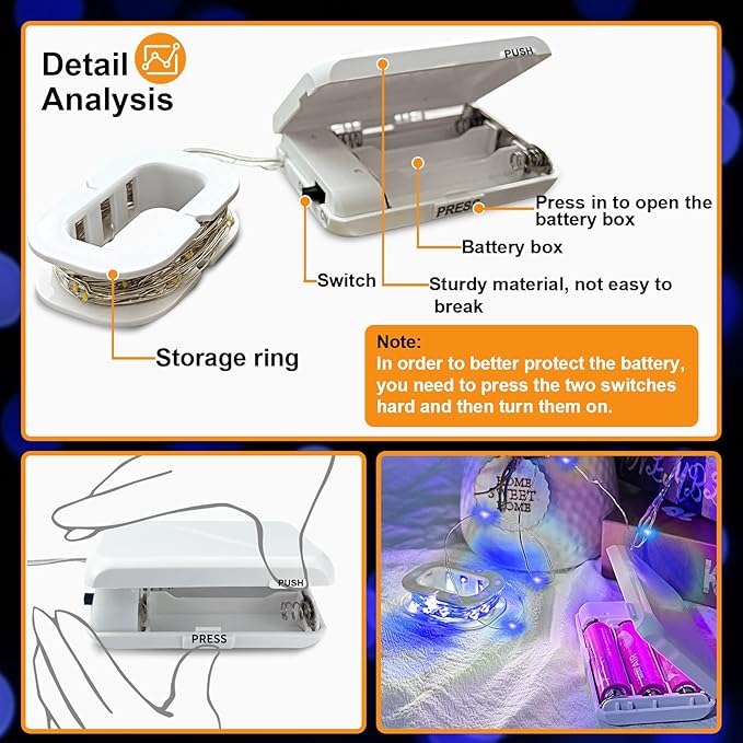 2 Pack 16Ft 50 LED Blue Fairy Lights Mini String Lights Waterproof for Mason Jars Halloween Christmas Parties Wedding Table Centerpieces Decoration