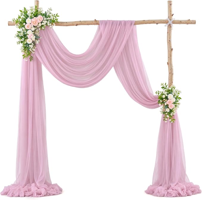 Wedding Arch Draping Fabric Backdrop 2 Panel 30" x 19Ft Dusty Rose Drapes Curtains for Wedding Reception Sheer Tulle Backdrop Curtain for Ceremony Birthday Party Baby Shower Arbor Ceiling Decorations