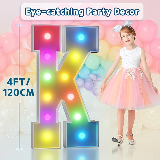 Marquee Light Up Letter K Decoration, 4 FT Foam Board, 16 Colors