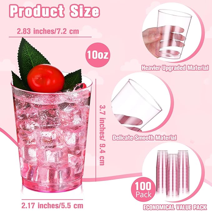 Cups 100 Count Pink Disposable Plastic Party Cups 10 Oz