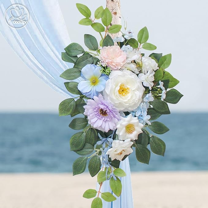 Artificial Flowers Wedding Arch Kit with Sheer Drape and 20 Plastic Stems