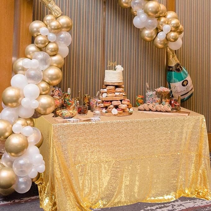 ShinyBeauty Gold Table Cloths for Party 2 Packs, 72X72 Inch Sequin Tablecloths Square Glitter Table Cloth Overlay Gold Tablecloth for Wedding, Birthday, Cake Tables