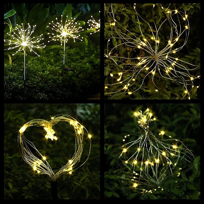 Solar String Lights, 4 Pack Warm White Stakes, 120 LEDs, IP65 Waterproof