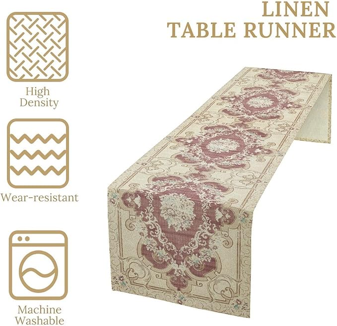 Boho Bohemia Table Runner, Vintage Blue Gold Retro Flower Rustic Country Floral Printed Pattern for Home Kitchen Table Decor Dining Coffee Room Garden Party Wedding Decor 13x90in