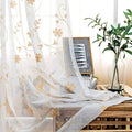 Sheer Curtains Gold 45 Inch Length,Floral Embroidered Rod Pocket Voile Drapes for Living room, Bedroom, Window Treatments Semi Curtain Panels for Yard, Patio, Villa, Parlor, Set of 2, 52"x 45".
