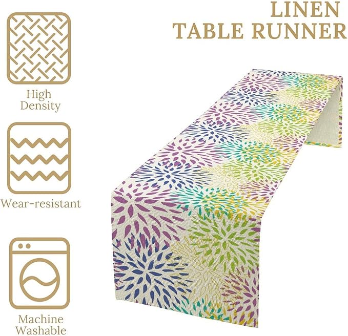 Purple Flowers Table Runner, Chrysanthemum Dahlia Vintage Modern Colorful Spring Summer Elegant Table Runner for Party Kitchen Dining Living Room Laundry Room Decor, 13x120 Inch