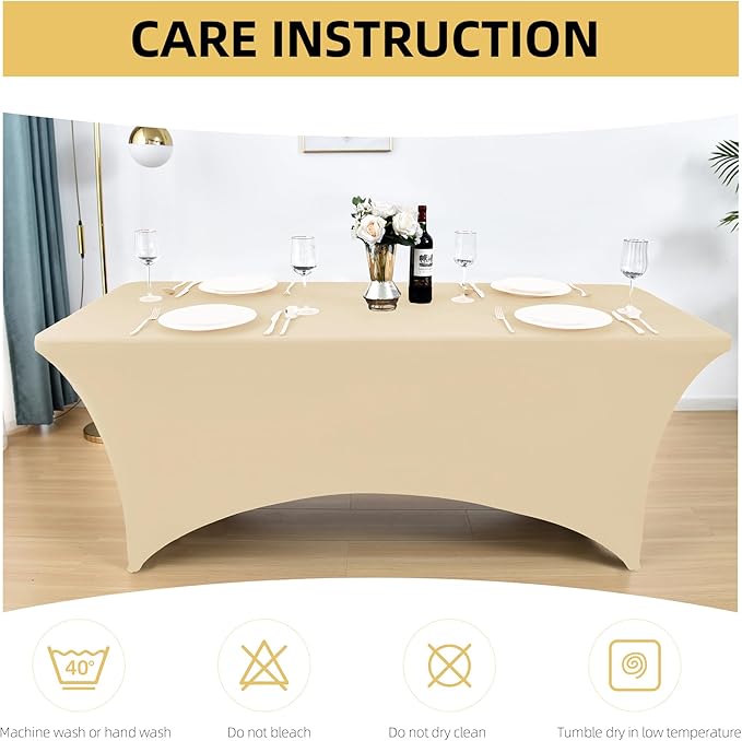 2-Pack 4ft Spandex Table Covers for Rectangular Folding Tables - Wrinkle Resistant Stretch Tight Table Cloths - Ultimate Fitted Table Protector for Parties, Banquet, and Wedding
