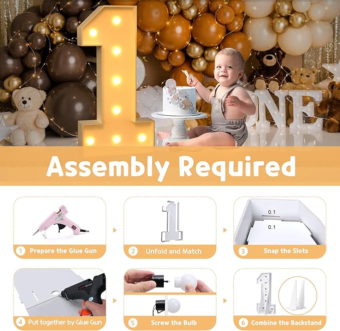 Party Supplies 3 FT Light Up Marquee Number Set, Foam Board with Bulb String