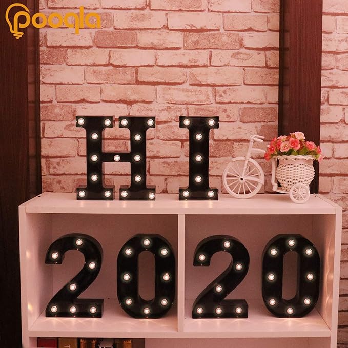 Decorative LED Illuminated Letter Marquee Sign - Alphabet Marquee Letters with Lights For Wedding Birthday Party Christmas Night Light Lamp Home Bar Decoration V, Black