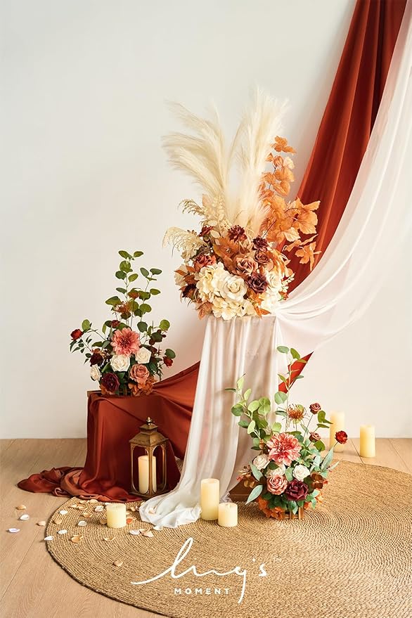 Artificial Flower Arrangements 4 Pack, Terracotta Fall Wedding Centerpieces