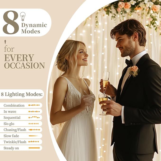 10x10ft Ivory Tulle Backdrop Curtain with String Lights, Wrinkle-Free Sheer Wedding Backdrop for Birthday Parties, Baby Showers, Bridal Showers, Photo Shoots and Home Decorations, Ivory