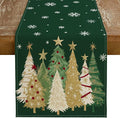 GEEORY Christmas Table Runner 13x120 Inch, Xmas Trees Snowflakes Holiday Decorative Farmhouse Table Decoration for Kitchen Dinning, Indoor Outdoor Dinner Party Decor (Green) GT152-120