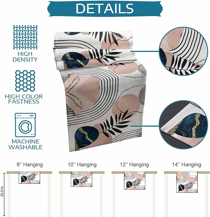 Modern Boho Cotton Linen Table Runner for Dining Kitchen, Wedding Outdoor Party Tablerunners Decoration, Abstract Bohemian Tropical Palm Leaf Dresser Scarf Coffee Tablecloth Runners 13x72 Inches