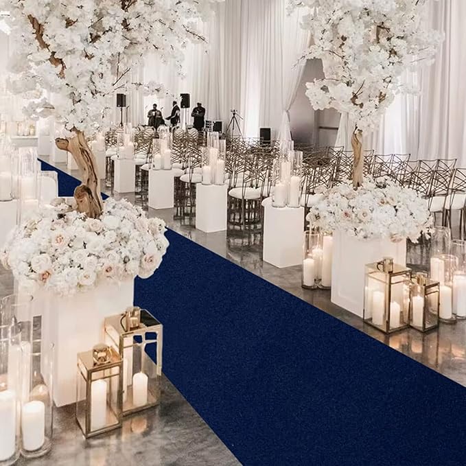Aisle Runner Navy Blue Velvet 4 x 15 ft for Weddings and Events