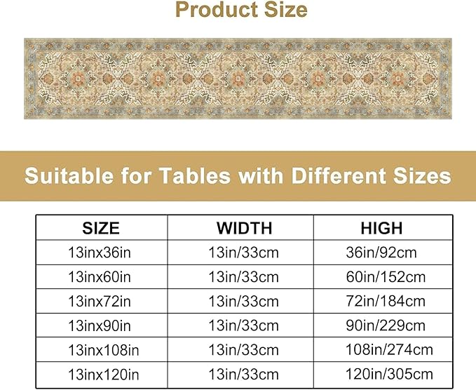 Vintage Boho Floral Table Runner, Rustic Country Farmhouse Yellow Blue Retro Flower Pattern for Home Kitchen Table Decor Dining Coffee Room Party Decor 13x90in