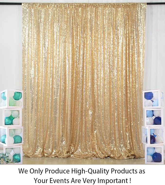 Backdrop Curtain in Light Gold, 10 x 10 ft Sequin Photo Backdrop with Rod Pocket