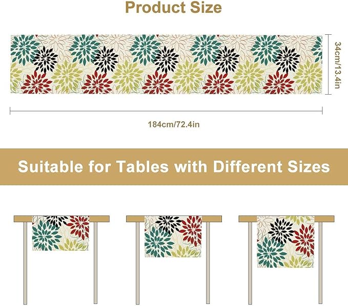 Abstract Red Dahlia Vintage Table Runner, Geometric Lines Mid Century Vintage Modern Colorful Table Runner for Party Kitchen Dining Living Room Laundry Room Decor, 13x120 Inch