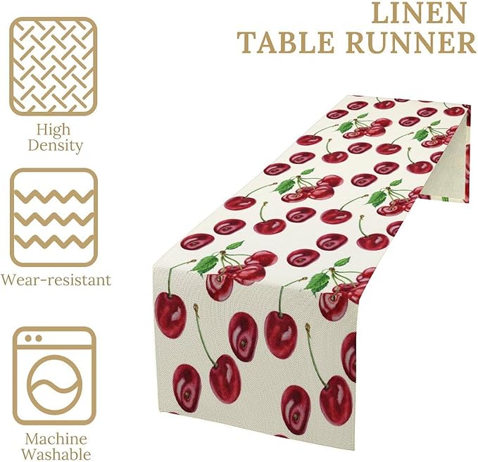 Red Cherry Table Runner Watercolor Tropical Fruit Spring Summer Wild Berry Dinner Runner for Girl Baby Shower Party Holiday Home Kitchen Dining Table Decor 13x120