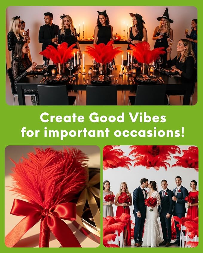 NEWONG 30pcs red Ostrich Feathers Natural Bulk 8-10inch(20-25cm) Vase Craft Wedding Home Party Centerpieces Christmas Day Decoration