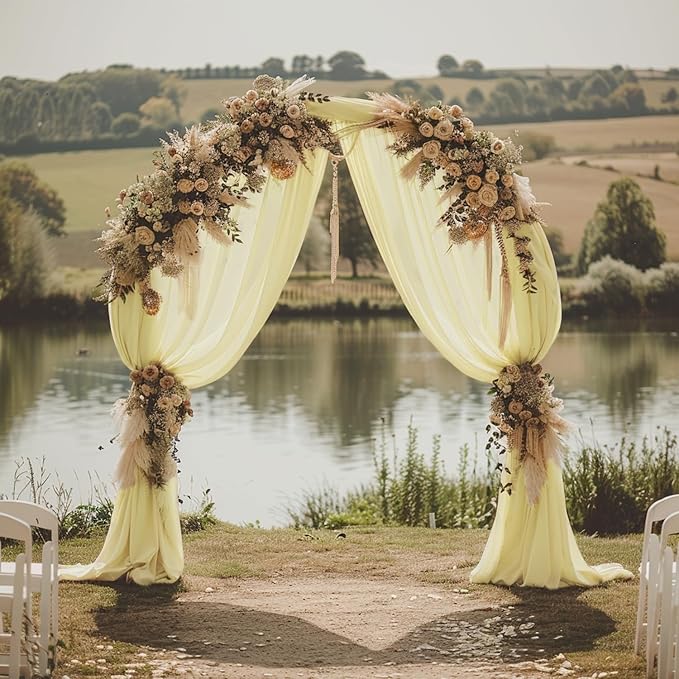 Wokceer Beige Wedding Arch Draping Fabric Backdrop 3 Panels 28.7" X 20FT Sheer Drapes Fabric for Wedding Arbor Ceremony Party