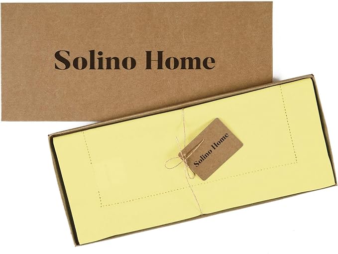 Solino Home Yellow Table Runner 90 Inches Long - Cotton Linen Hemstitch 14 x 90 Inch Table Runner for Dining