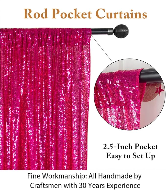 ShinyBeauty Sequin Curtain Fuchsia 4FTx8FT Sequin Photo Backdrop Hot Pink Sequin Backdrop Curtain Glitter Photography Backdrop Bridal Shower Backdrop for Wedding