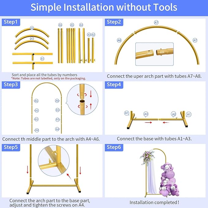 Background Support Equipment: 6 ft Gold Metal Arch Stand with Ground Nails