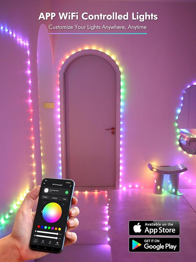 Indoor String Lights, 33 ft 100 LED Silver Wire, App and Voice Control