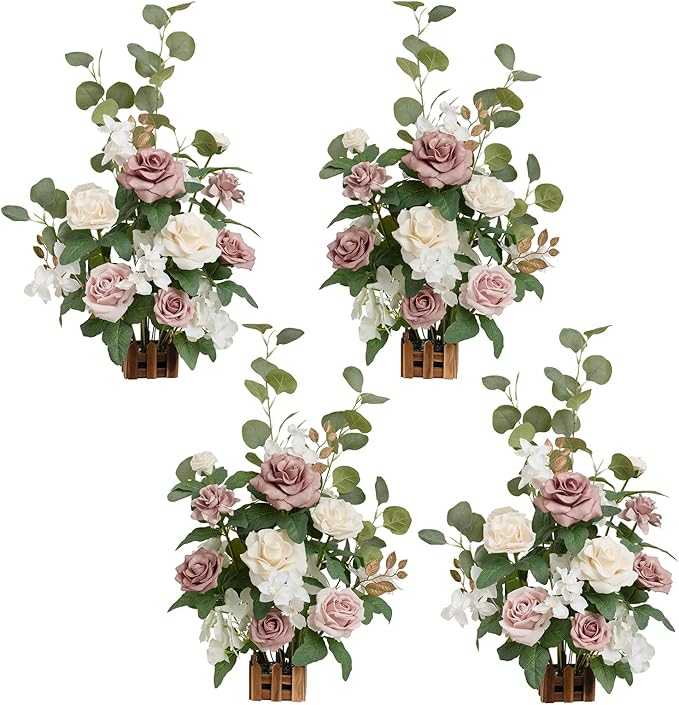 Artificial Flowers, 4 Free-Standing Arrangements, Dusty Rose, 17.5 Inch