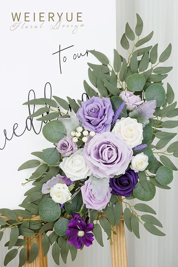 Artificial Flower Swag Set, Purple Silk Arch Flowers, 2 Pieces